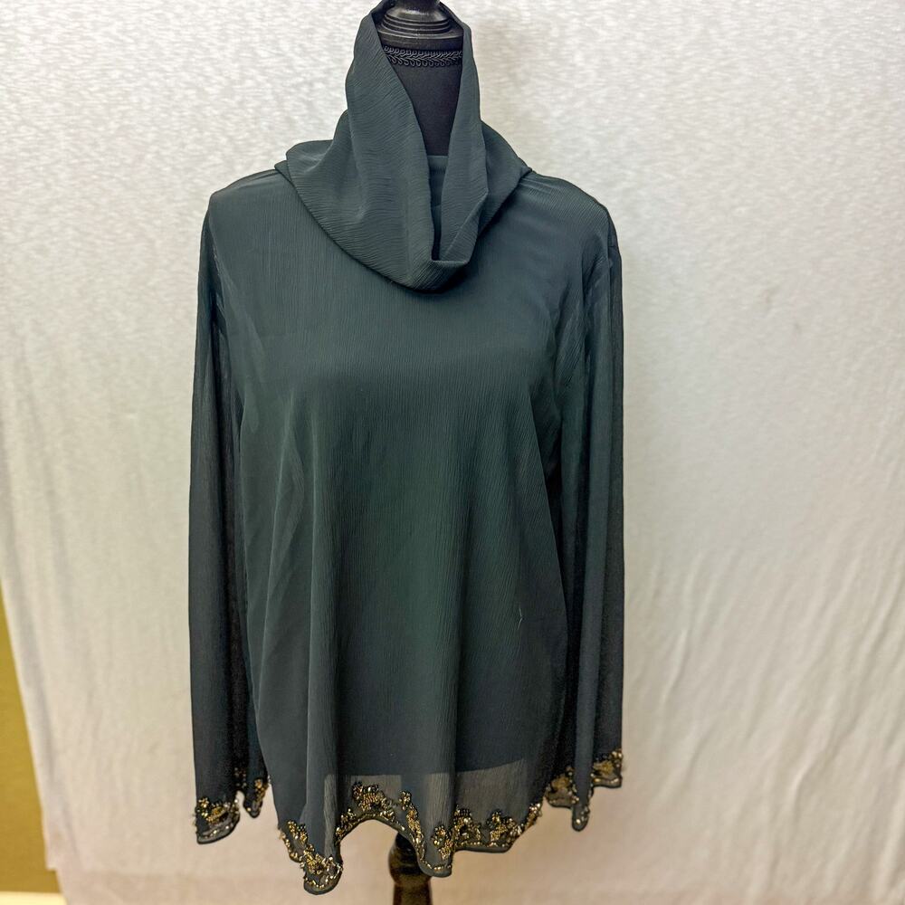 ZARA Black Sheer Beaded Hem Long Sleeve Blouse Top Women’s Party Evening